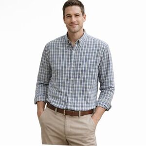 LL Bean, seersucker Blue Plaid Men's Shirt, 100% organic cotton, size xl…